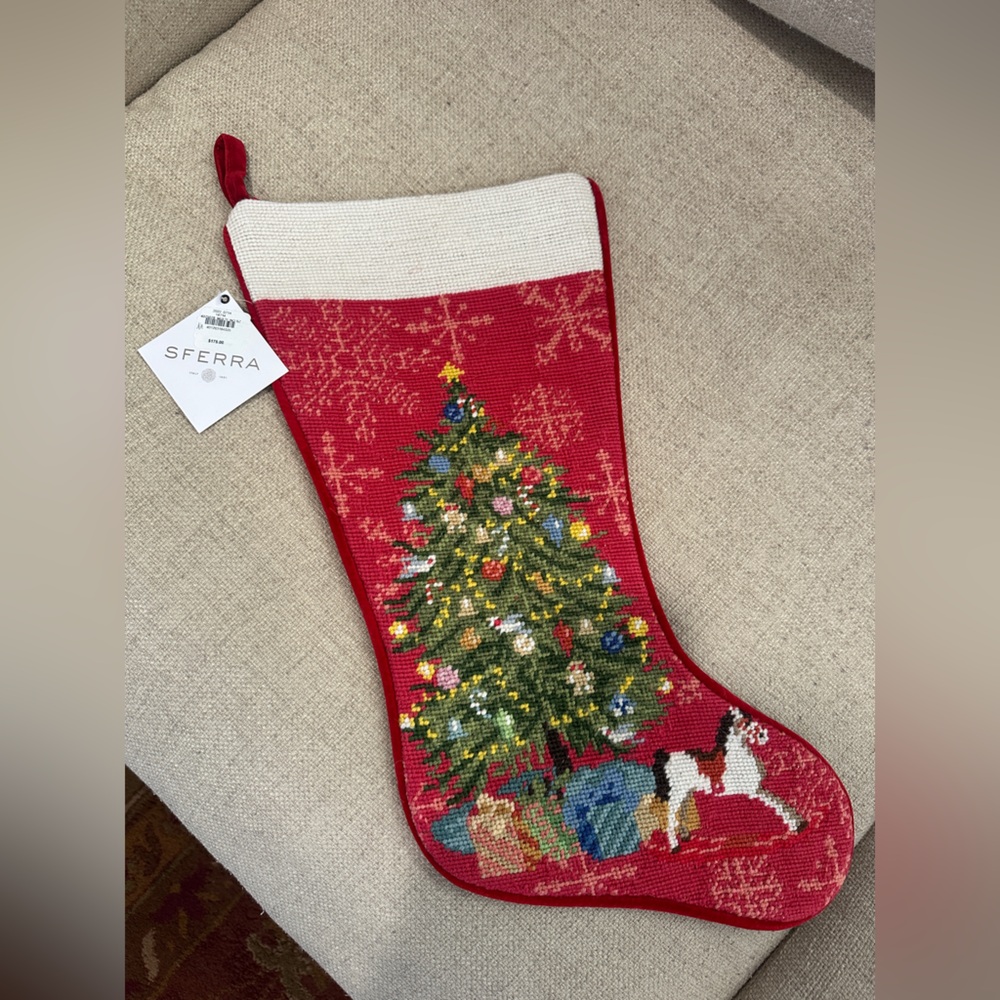 SFERRA Festive Red Stocking with Christmas Tree